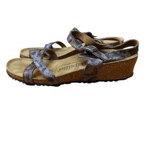 Papillio Women's 6 Euro 37 Wedge Sandals Ankle Strap Criss Cross Leopard Print